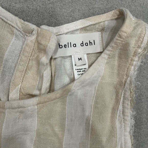 [M]Bella Dahl Striped Beige and White Sleeveless Linen Blend Tank Top Fringe - Picture 3 of 7